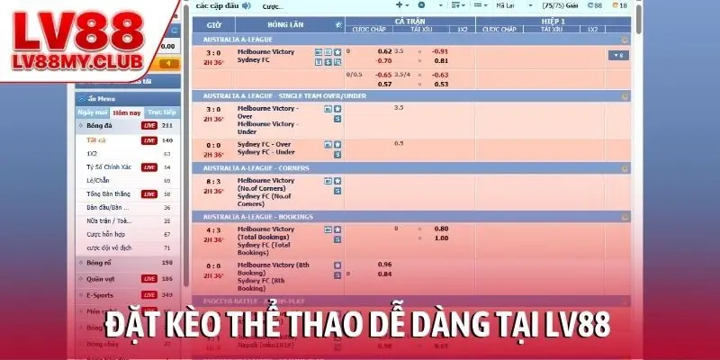 Đặt kèo thể thao dễ dàng tại LV88